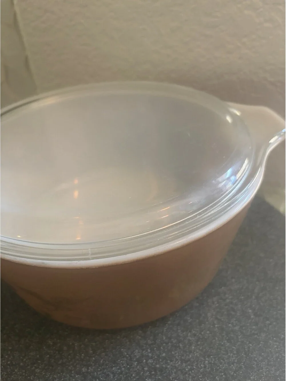 VINTAGE PYREX EARLY AMERICAN 2.5 Qt BROWN GLASS CASSEROLE DISH w LID 475 B 475 C